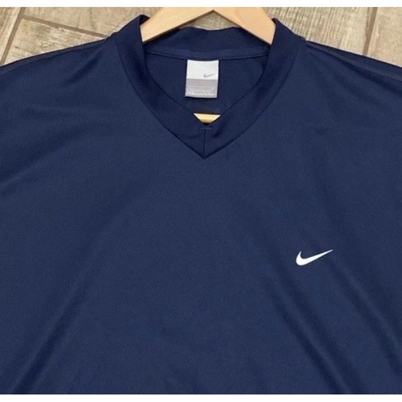 VTG Nike Dri-Fit Shirt Unisex L Navy Blue SS V-neck Mesh Performance Workout Y2K - Picture 5 of 12